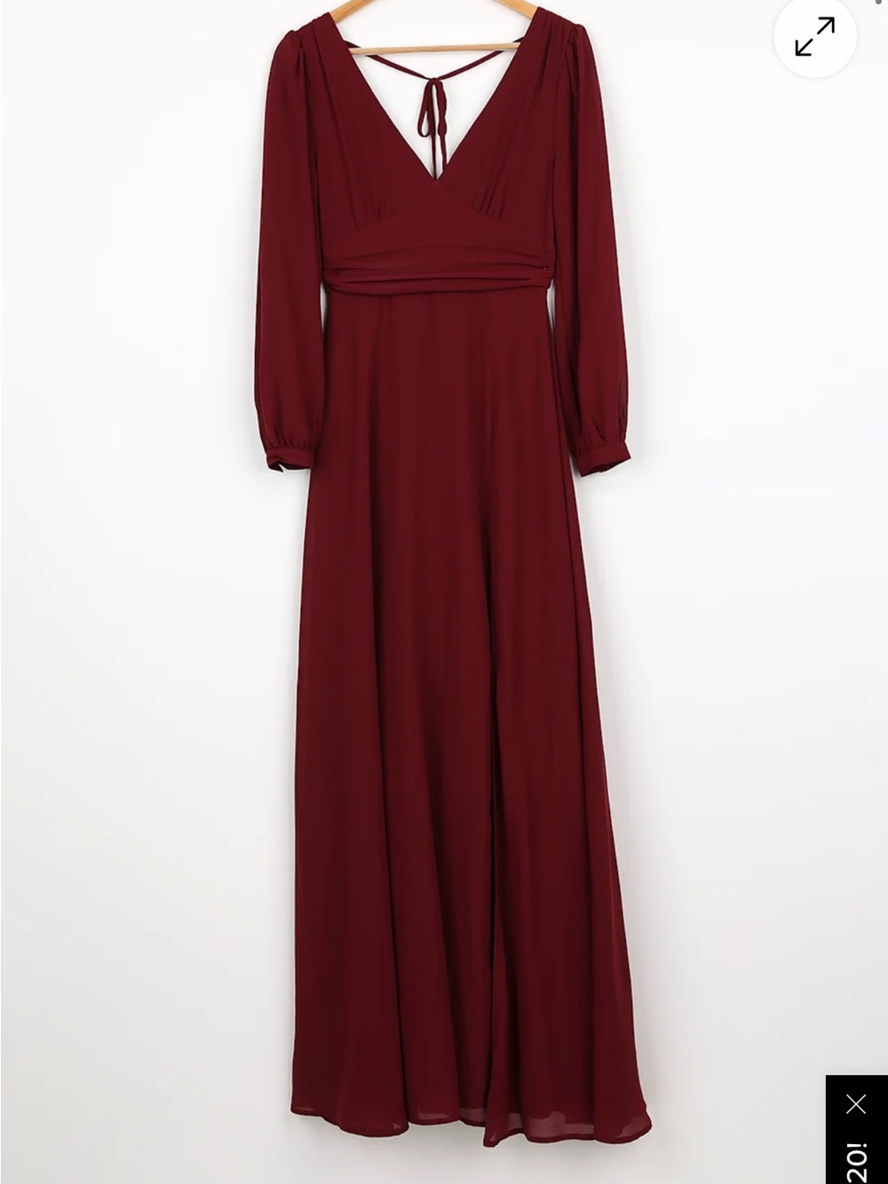 Lulu's Deep V Long Sleeve Burgundy Maxi Dress XL